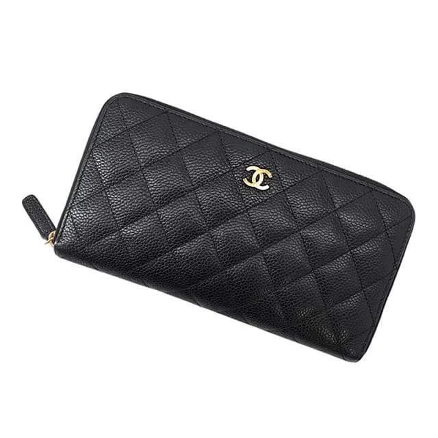 Chanel Wallet Quilted Classic Long Zip CC Logo Caviar Leather Black in Black Caviar leather from The Reluxe, photo 1 of 1