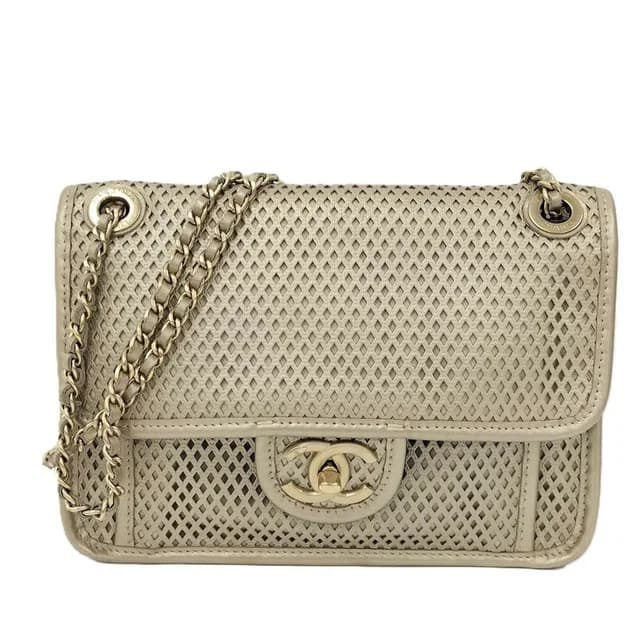 Chanel CC Logo Double Chain Shoulder Bag Leather Mesh Gold in Gold Leather from The Reluxe, photo 1 of 1