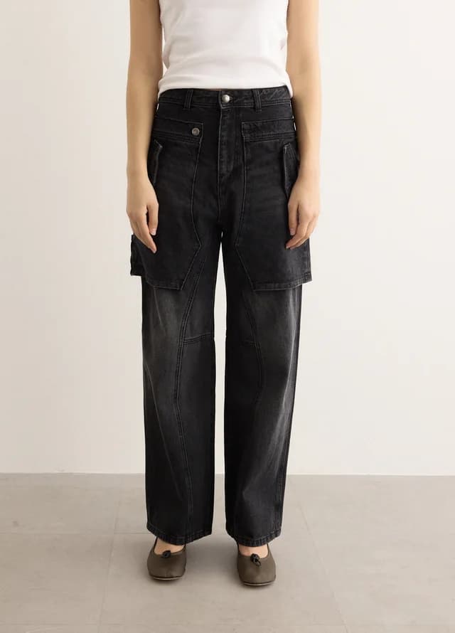 Andersson Bell Raptor Layered Wide-Leg Jeans in WASHED BACK, image 1 of 1 from Incu