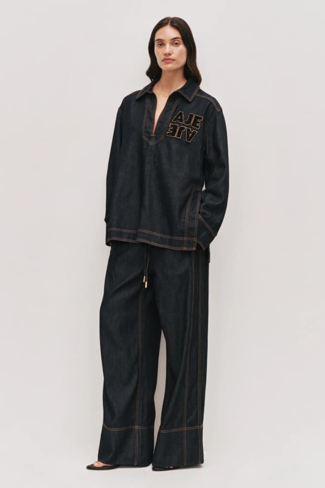 AJE Sancia Denim Shirt in DARK INDIGO, image 1 of 1 from Aje