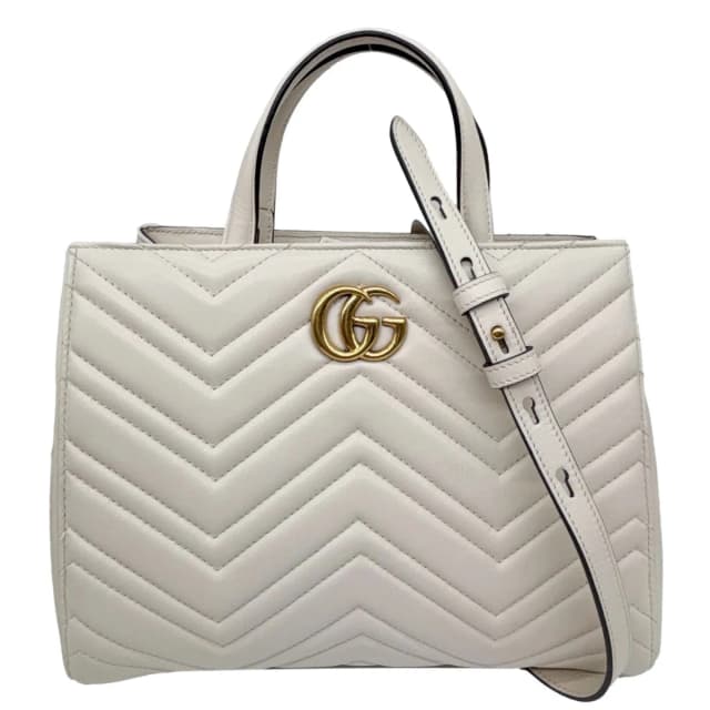 Gucci GG Marmont Calfskin Matelasse Leather Shoulder Bag Off White 448054 in White Calfskin from Dallas Designer Handbags, photo 1 of 1