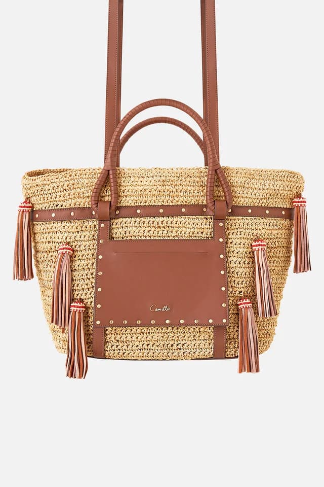 Camilla eBoutique RAFFIA TOTE WITH TASSELS NATURAL, image 1 of 1 from CAMILLA