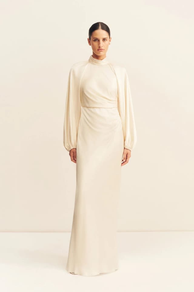 Shona Joy LA LUNE HIGH NECK BALLOON SLEEVE MAXI DRESS - CREAM, image 1 of 1 from Shona Joy