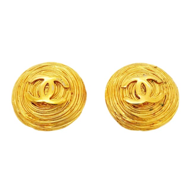 Chanel Earrings Vintage CC Logo Round Circle Gold Plated in Gold from The Reluxe, photo 1 of 1