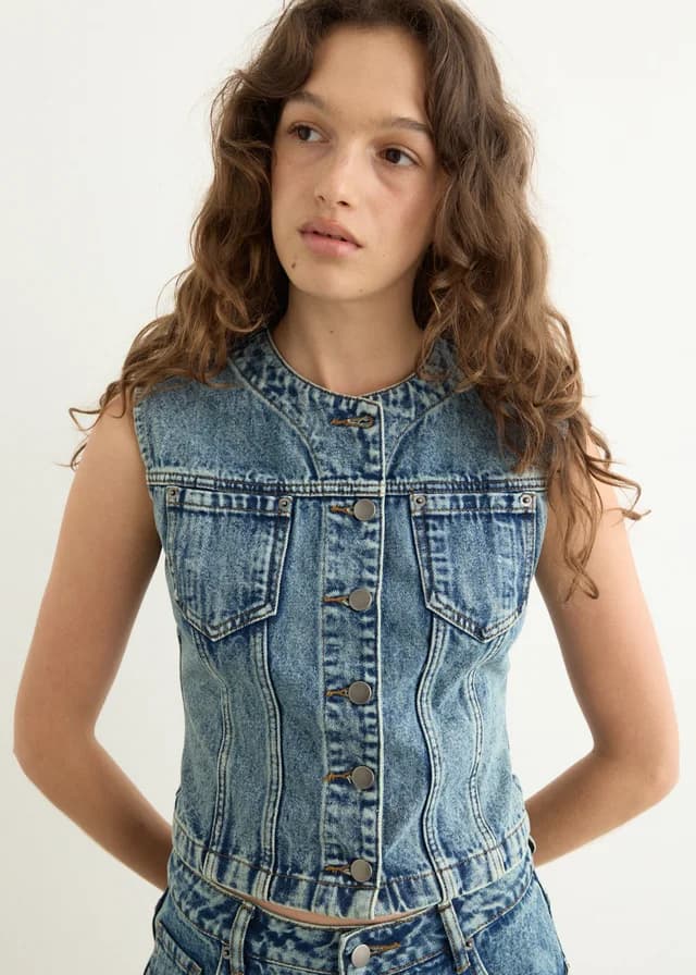 Wynn Hamlyn Molly Denim Top in Mid Dirty Wash, image 1 of 1 from Incu