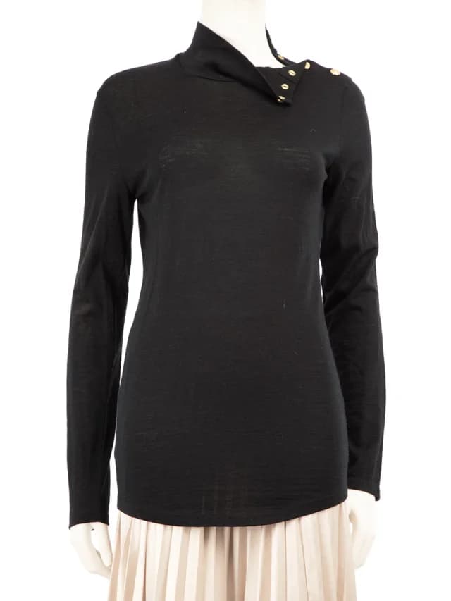 Balmain Black Button Detail Turtleneck Jumper in Black Wool from Csd, photo 1 of 1