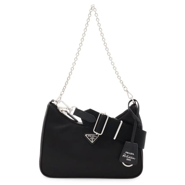 Prada Triangle Logo Re Edition Chain 2-Way Shoulder Bag Nylon Nero Black Pouch in Black Nylon from The Reluxe, photo 1 of 1