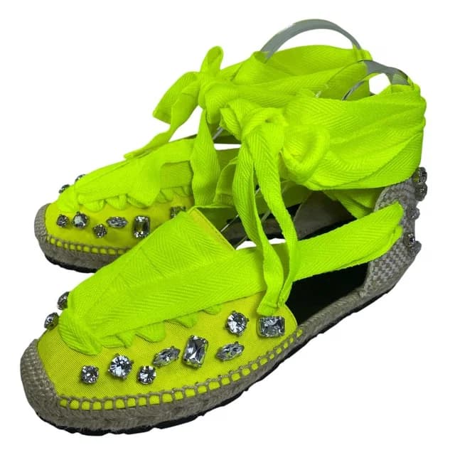 Loewe Paula S Ibiza Ribbon Espadrilles Sandals Bijou Neon Yellow Gorgeous Resort in Yellow from The Reluxe, photo 1 of 1