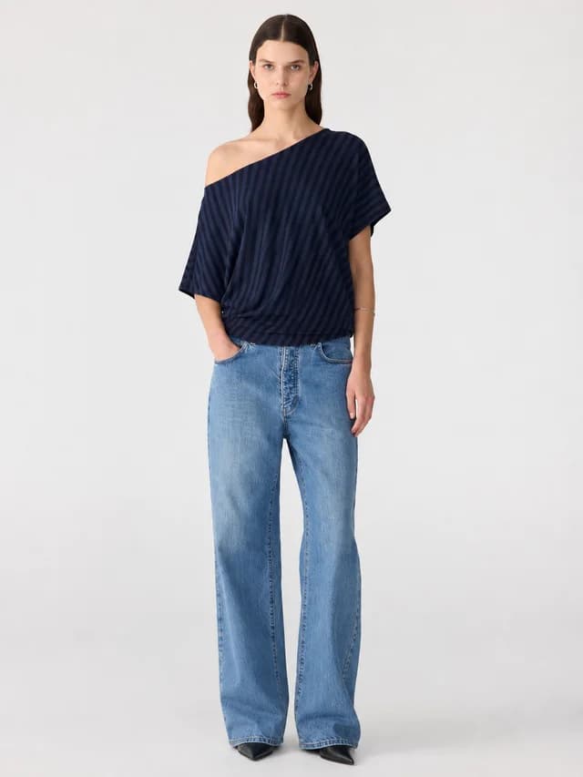 Bassike Stripe Off Shoulder Top, image 1 of 1 from bassike