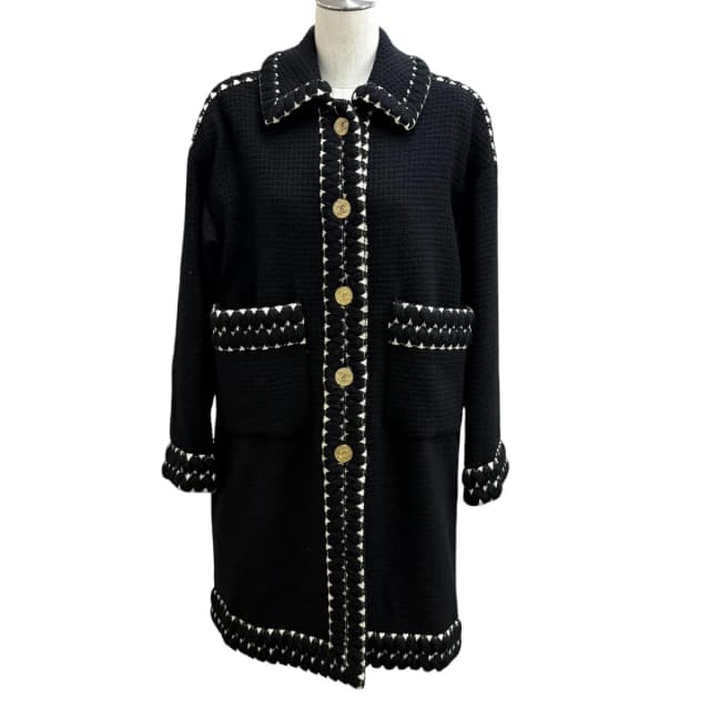 Chanel 91A Vintage Wool CC Logo Gold Button Lining Gripoix Print Tweed Coat in Gold Tweed from The Reluxe, photo 1 of 1