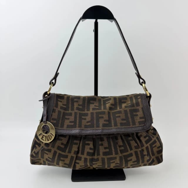 Fendi Zucca Chef Flap Shoulder Bag Canvas Brown Dark Gold Vintage in Brown Canvas from The Reluxe, photo 1 of 1