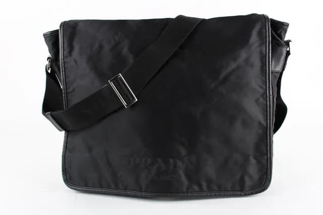 Prada Black Tessuto Messenger Crossbody Bag in Black Canvas from Bagriculture, photo 1 of 1