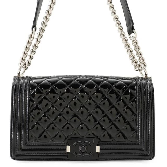 Chanel Chain Shoulder Bag CC Logo Quilted Boy Patent Black in Black Patent leather from The Reluxe, photo 1 of 1