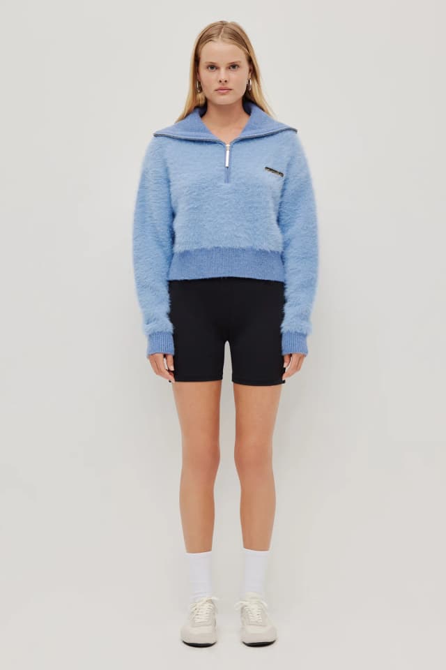 Athletica Fluffy 1/4 Zip Jumper in SKYLINE, image 1 of 1 from Aje