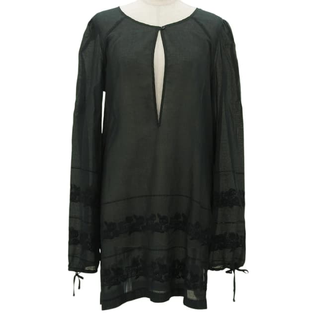 Chanel 2007 Camellia CC Mark embroidery sheer long-sleeve top #40 Dark Green from VINTAGE QOO TOKYO, photo 1 of 1