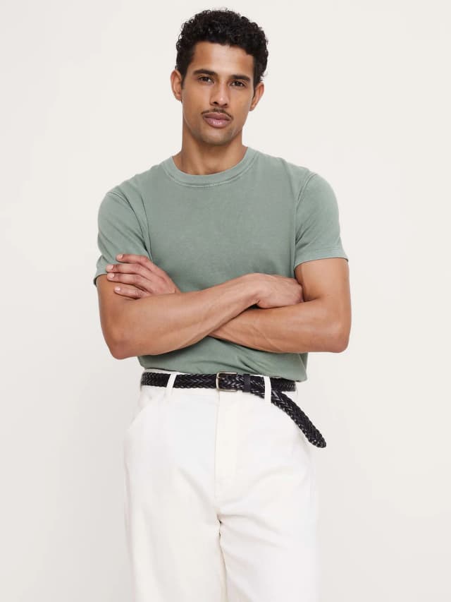 Banana Republic Midweight Cotton Slub Crew-Neck T-Shirt in Slate Green, image 1 of 1 from Banana Republic (Canada)