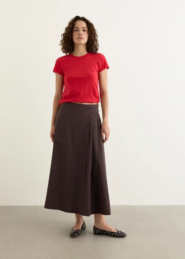 Incu Collection Savile Buckle Wrap Skirt in AUBERGINE, image 1 of 1 from Incu