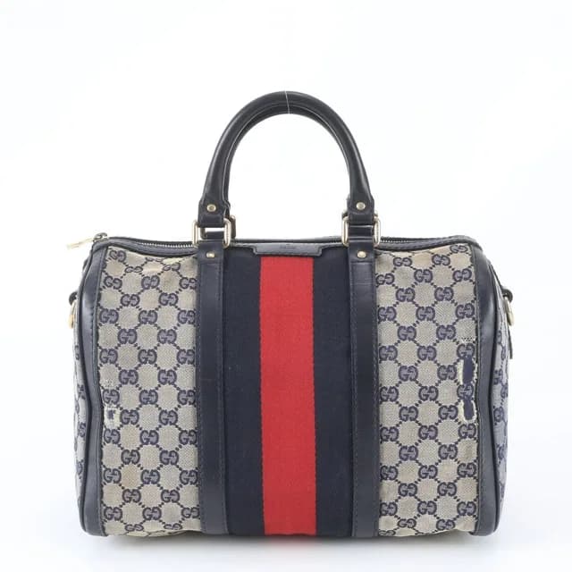 Gucci GG Canvas Leather Handbag Mini Boston Tote Navy in Navy Canvas from The Reluxe, photo 1 of 1
