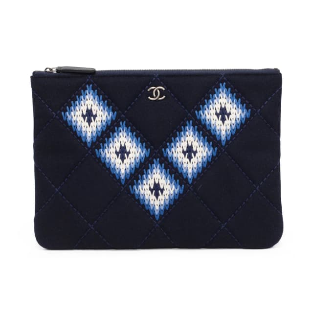 Chanel Embroidered Felt Medium O-Case in Navy Leather from Blue Spinach, photo 1 of 1