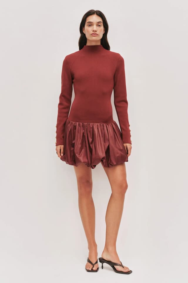 AJE Elodi Knit Mini Dress in PLUM, image 1 of 1 from Aje