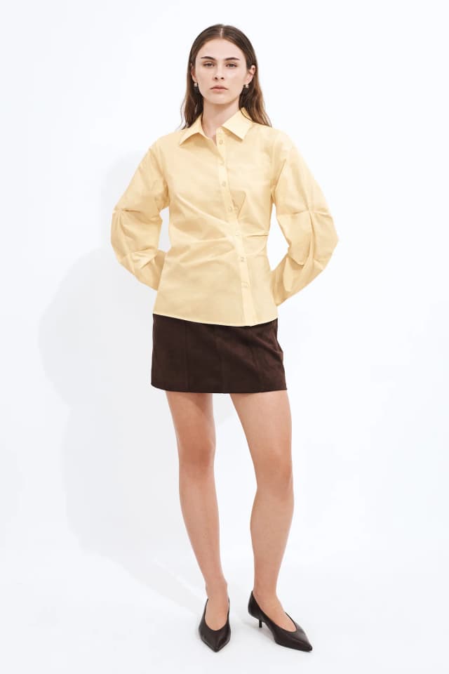 Aje Studio Ellie Wrap Shirt in BUTTER, image 1 of 1 from Aje