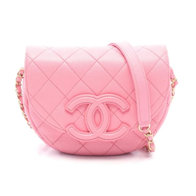 Chanel Shoulder Bag Quilted Mini Messenger Pink Caviar Leather Round Flap Chain in Pink Caviar leather from The Reluxe, photo 1 of 1
