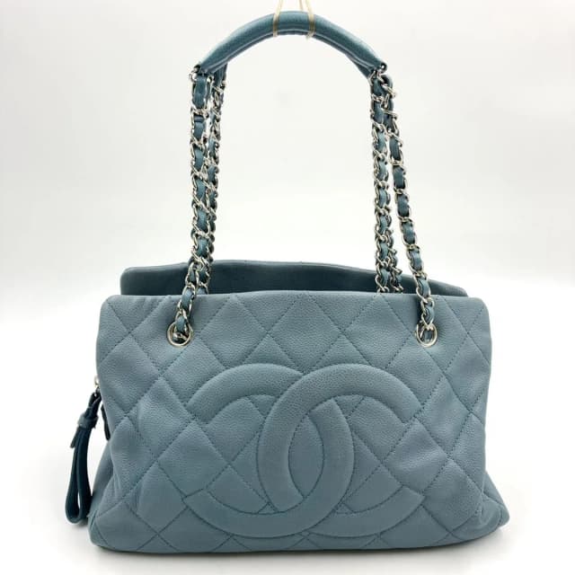 Chanel CC Logo Quilted Caviar Leather Blue Chain Shoulder Bag Silver in Blue Caviar leather from The Reluxe, photo 1 of 1