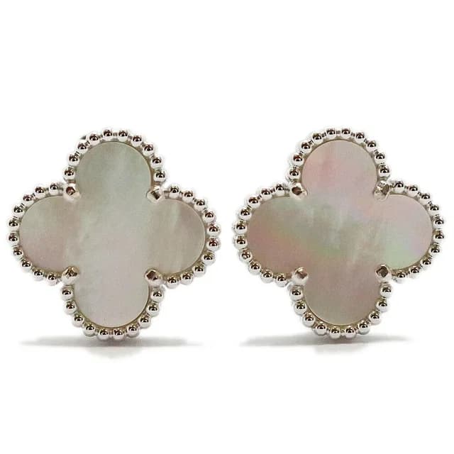 Van Cleef & Arpels Vintage Alhambra Earrings 750 White Gold Mother of Pearl in White from The Reluxe, photo 1 of 1