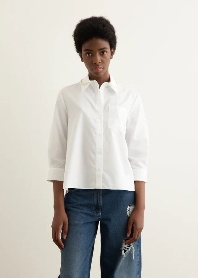 Simone Rocha Cropped Masculine Shirt in WHITE/PEARL, image 1 of 1 from Incu