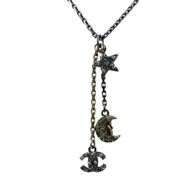 Chanel CC Logo Star Moon Pendant Charm 17 B Metal Rhinestone Pearl Tone from The Reluxe, photo 1 of 1