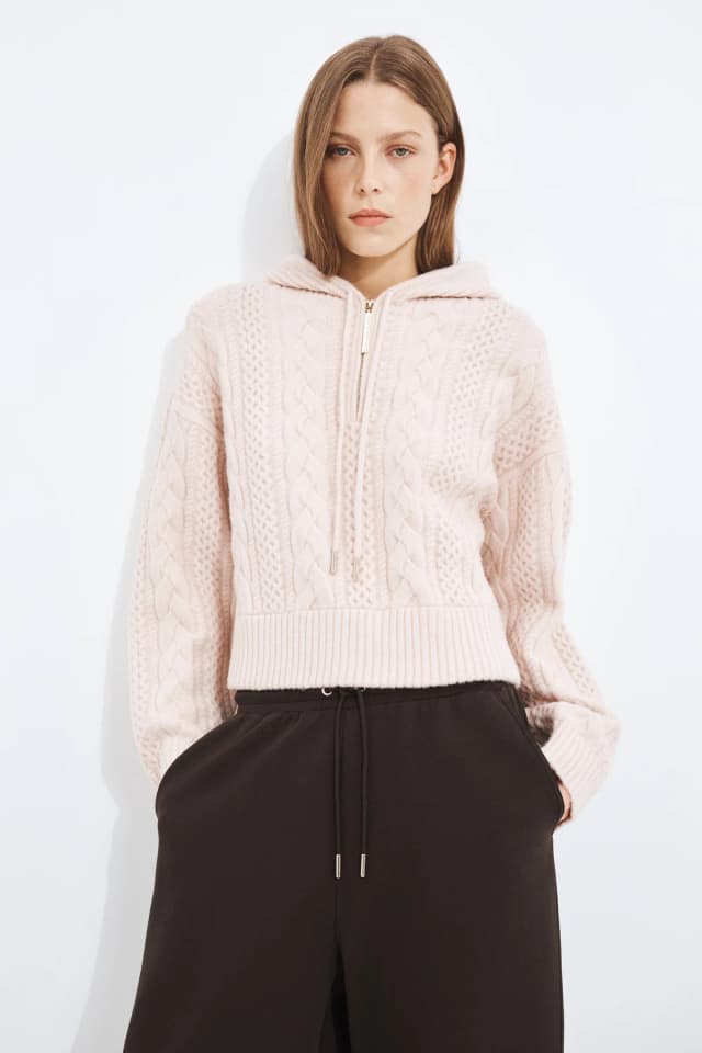 Athletica Cable Knit Hoodie in PINK MARLE, image 1 of 1 from Aje