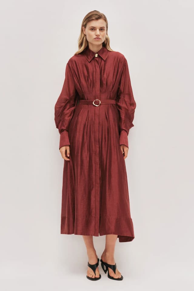 AJE Murphie Midi Dress in MAHOGANY, image 1 of 1 from Aje