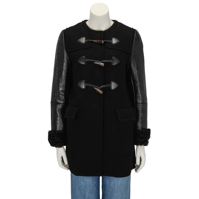 Miu Miu Melton Leather Trim Duffle Coat in Black Wool from Blue Spinach, photo 1 of 1