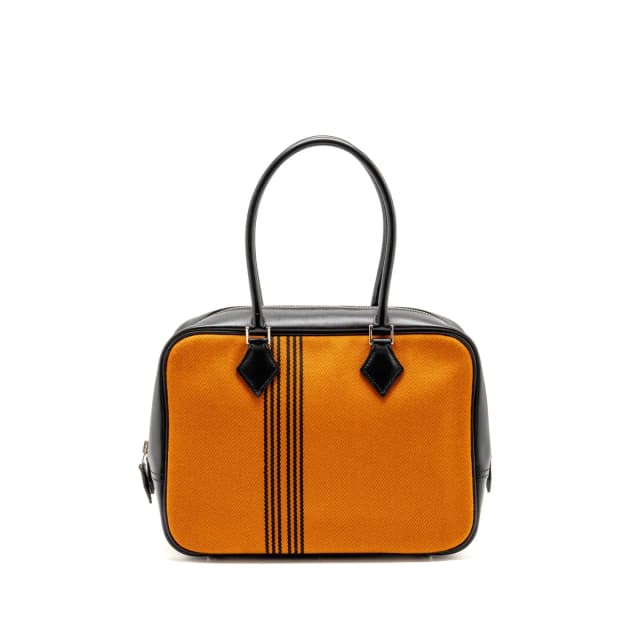 Hermès plume 28 fabric / leather orange / black SHW stamp square J in Black Leather from EMIER, photo 1 of 1