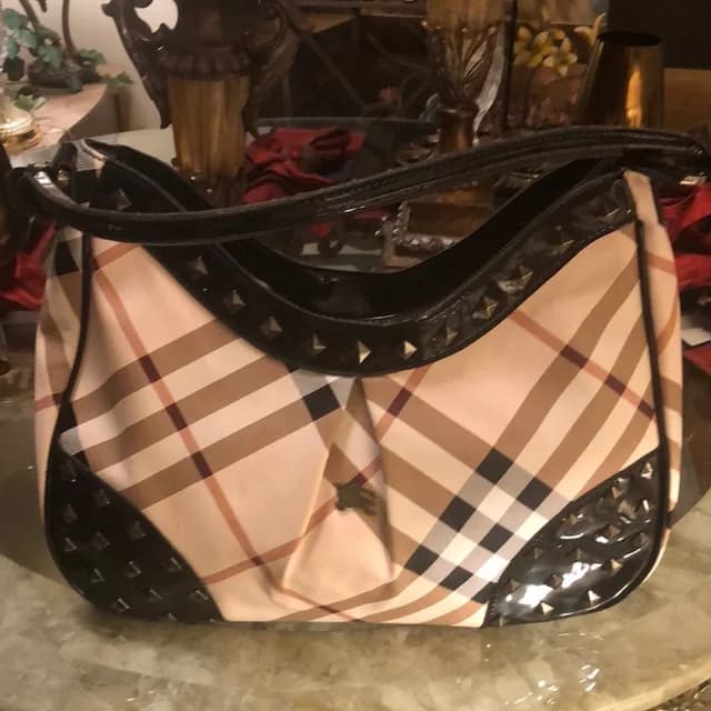 Burberry Tan And Black Shoulder Bag in black|brown|neutral Patent leather from Poshmark, photo 1 of 1