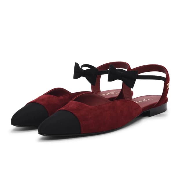 Chanel Ankle Bow Slingback Flats 40 in Burgundy Suede from Blue Spinach, photo 1 of 1