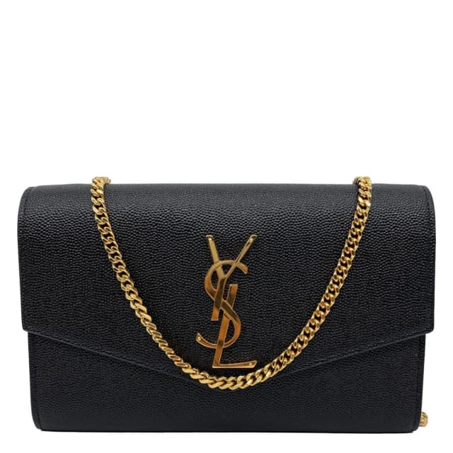 Saint Laurent Uptown Grain De Poudre Embossed Leather Crossbody Chain Wallet Black in Black Leather from Dallas Designer Handbags, photo 1 of 1
