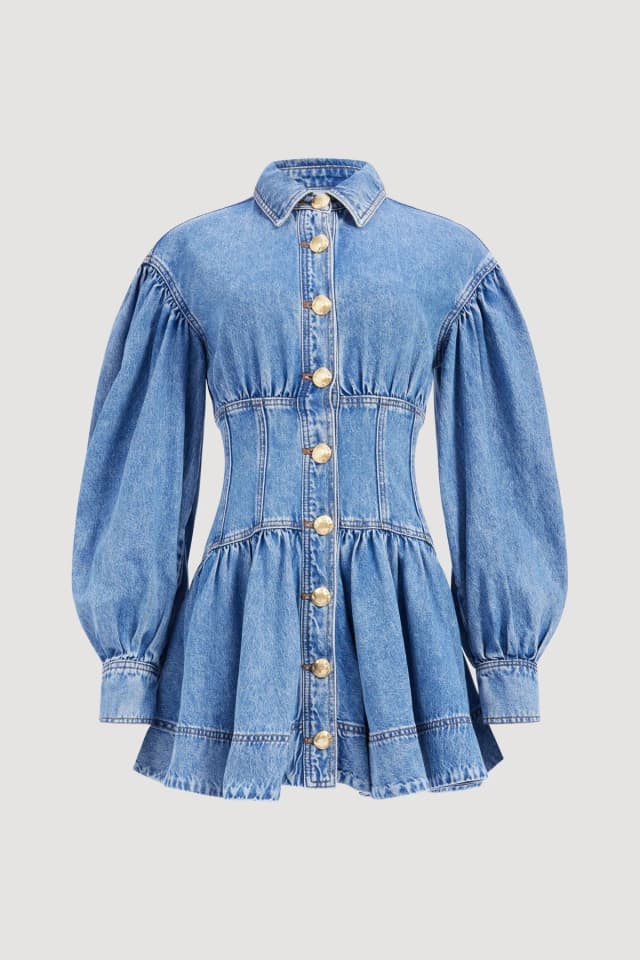 AJE Lorraine Denim Mini Dress in COASTAL STONE WASH, image 1 of 1 from Aje