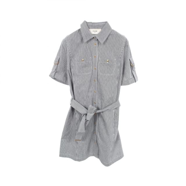 Celine Dress Triomphe Button Stripe Denim Cotton in Denim from The Reluxe, photo 1 of 1