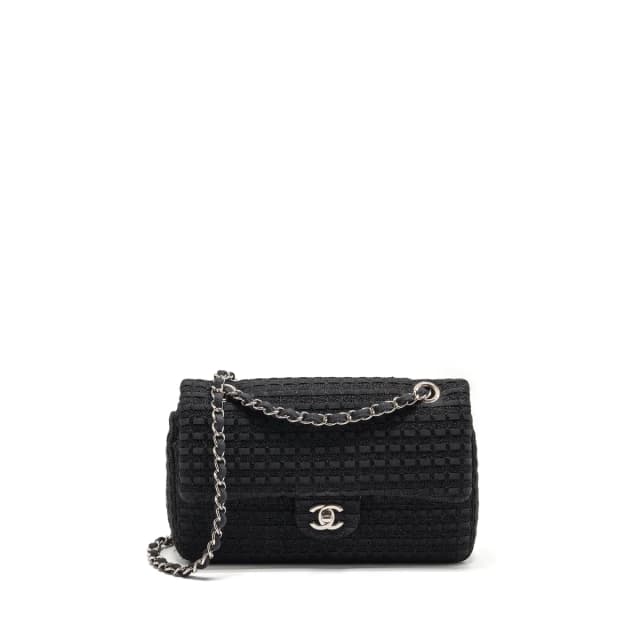 Chanel Medium Classic double flap bag tweed black SHW in Black Tweed from EMIER, photo 1 of 1
