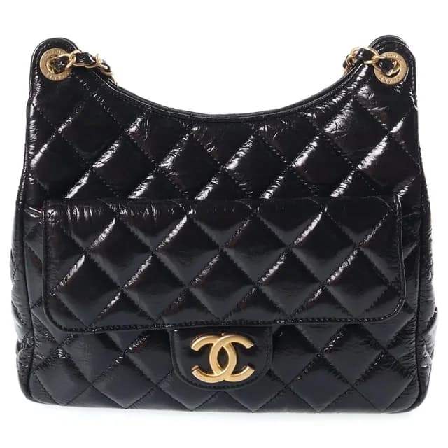 Chanel Hobo Quilted Chain Shoulder Bag Black Shiny Calfskin Gold in Black Calfskin from The Reluxe, photo 1 of 1