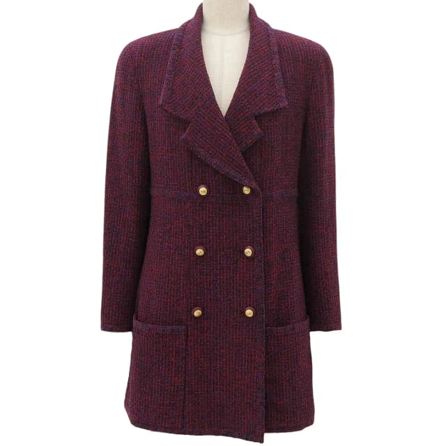 Chanel 1993 production Tweed CC Mark Button Double-breasted Jacket #38 Bordeaux/Purple from VINTAGE QOO TOKYO, photo 1 of 1