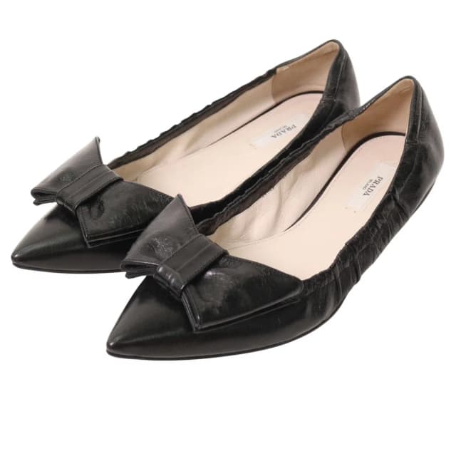 Prada Pointed Toe Ribbon Ballet Shoes in Leather from The Reluxe, photo 1 of 1