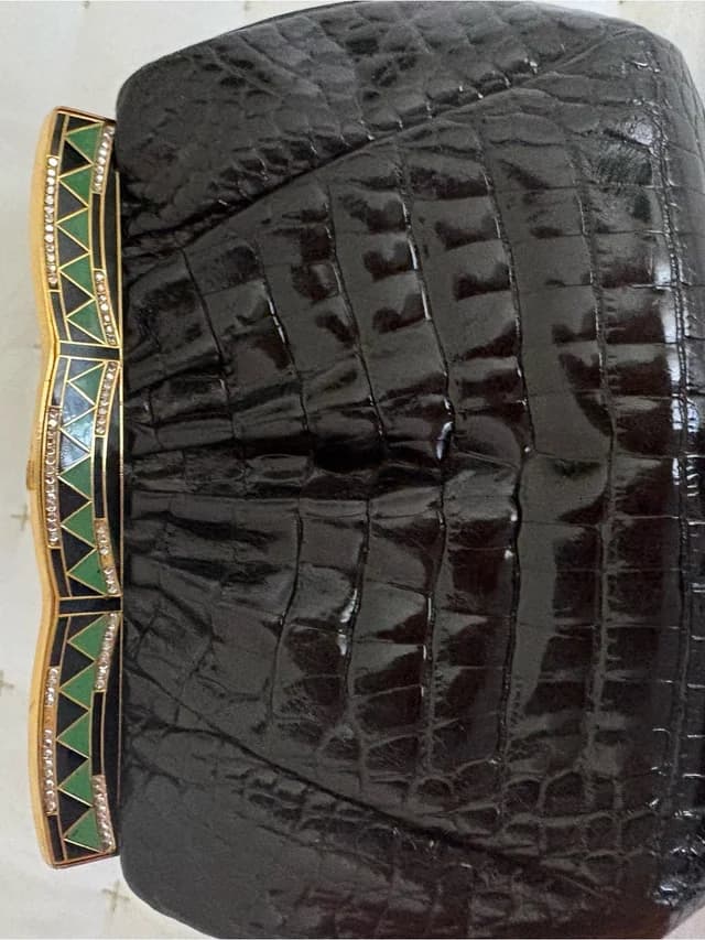 Judith Leiber Black Satin Minaudire in green|black Satin from Poshmark, photo 1 of 1