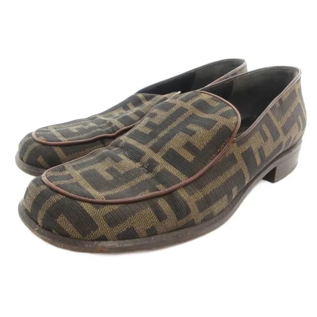 Fendi Loafers Shoes Zucca Pattern Canvas Square Toe Brown Black in Black Canvas from The Reluxe, photo 1 of 1