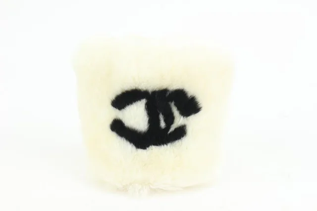 Chanel White x Black CC Rabbit Fur Wrist Band Bracelet in Black from Bagriculture, photo 1 of 1