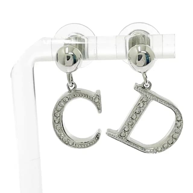 Dior Metal Rhinestone CD Logo Earrings Silver in Silver from The Reluxe, photo 1 of 1