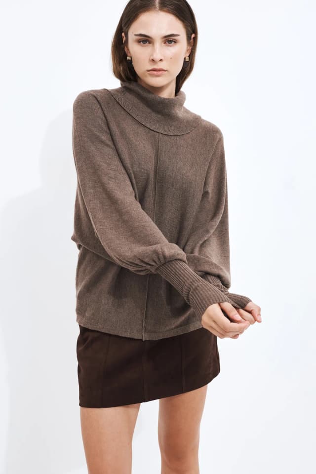 Aje Studio Alma Cowl Neck Jumper in CHESTNUT, image 1 of 1 from Aje