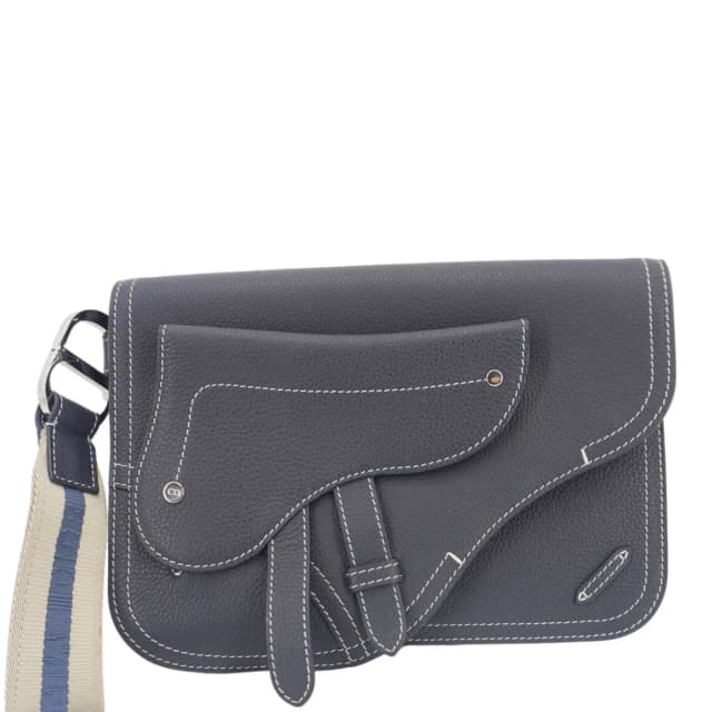 Dior X KAWS Saddle Leather Wristlet Navy Blue in Navy Leather from Dallas Designer Handbags, photo 1 of 1