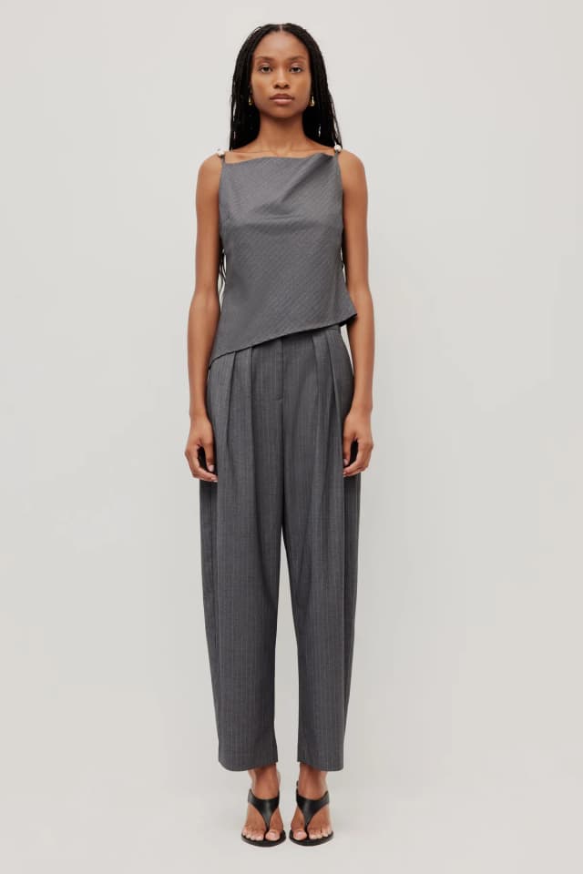 Aje Studio Aria Cowl Neck Top in CHARCOAL PINSTRIPE, image 1 of 1 from Aje